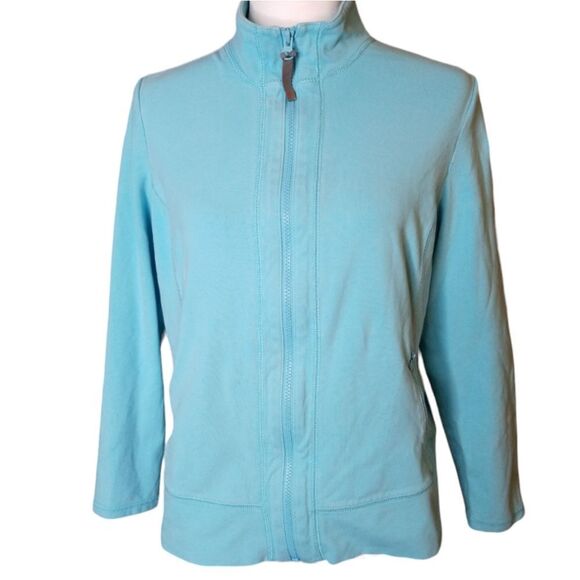 T by Talbots Jacket Zip Up Mock Neck Zipper Pockets Light Blue Size Petite Large - Picture 8 of 8